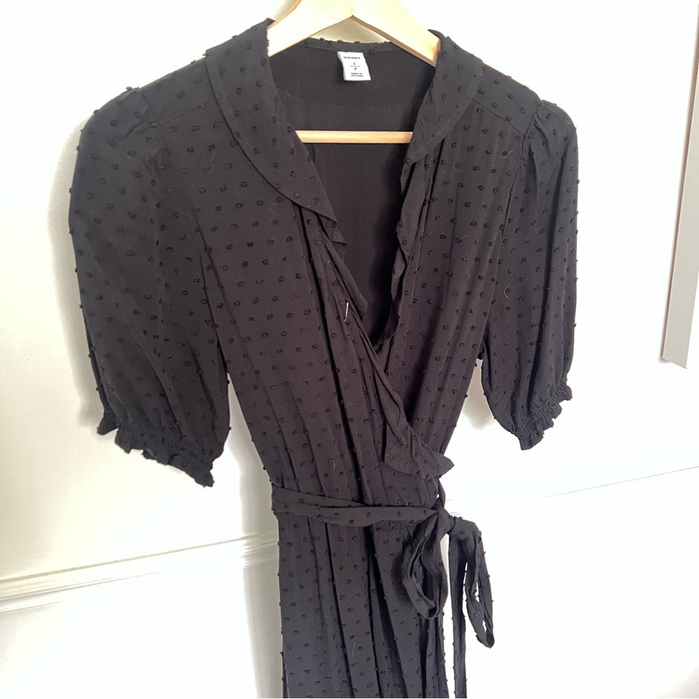 Black Textured Wrap Dress - Women's